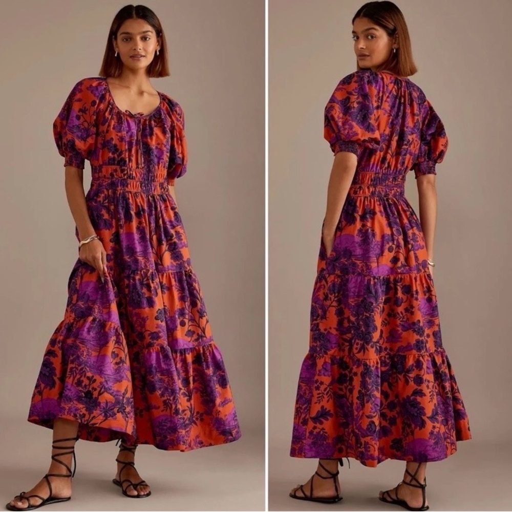 Anthropologie women Somerset Maxi Dress Puff-Sleeve Edition  Large Floral Boho